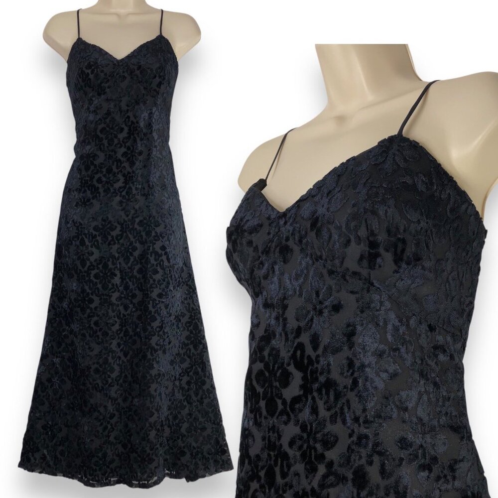 LAUNDRY Y2K Whimsigoth Velvet Burn Out Dress Black Size 2 Babydoll Fairy Grunge